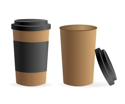 Paper coffee cup in 3d style on white background. Blank mockup. Mock up Stock Illustration