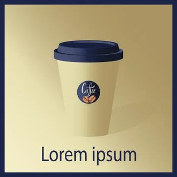 Paper coffee cup 3d vector illustration with blue label Stock Illustration