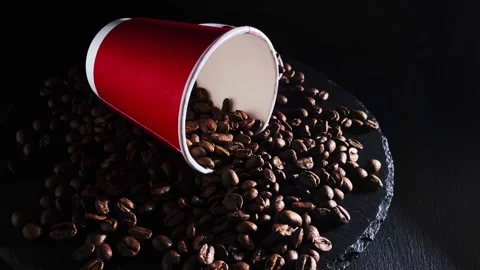 Paper coffee cup and coffee beans Stock Footage 232864484