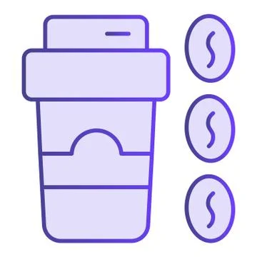 Paper coffee cup flat icon. Coffee to go and beans violet icons in trendy flat Stock Illustration
