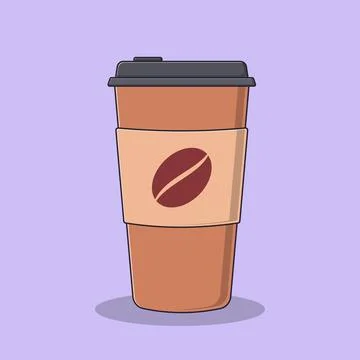 Paper Coffee Cup with Lid Vector Icon Illustration with Outline for Design .. Stockillustratie