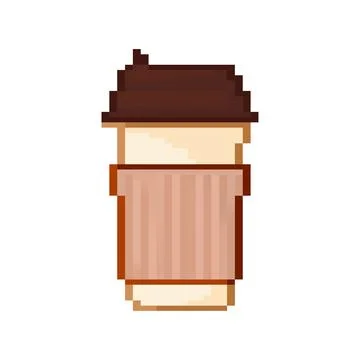 Paper coffee cup in pixel style on white background. Blank mockup. Mock up Stock Illustration