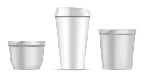 Paper coffee cup. Plastic food pot white blank lid Stock Illustration