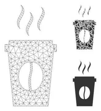 Paper Coffee Cup Vector Mesh 2D Model and Triangle Mosaic Icon Illustrazione stock