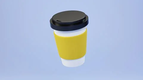Paper coffee cups with blank labels isolated on pastel blue background. Foo.. Stock Illustration
