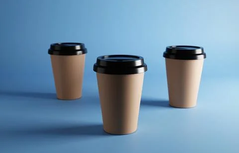 Paper coffee cups on blue background Stock Illustration