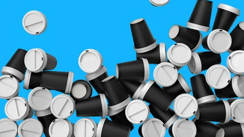 Paper coffee cups fall and fill all the screen Stock Footage 111719503