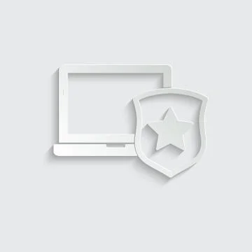 Paper computer data protecting icon. notebook, laptop symbol.  Online securit Stock Illustration