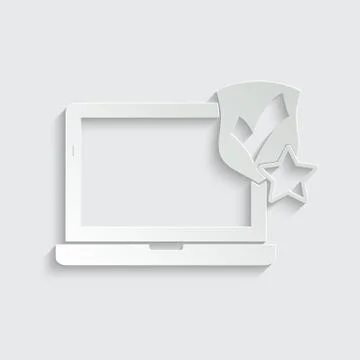 Paper computer data protecting icon. notebook, laptop symbol.  Online securit Stock Illustration