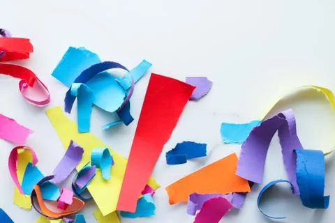 Paper confetti on marble, flatlay background Stock Photos