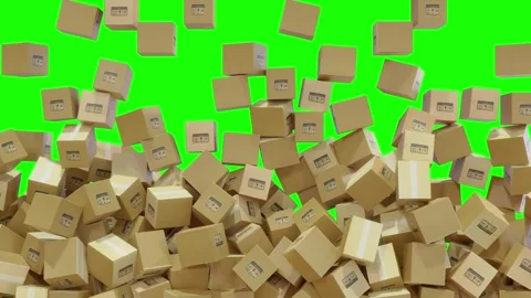 Paper containers boxes on green background. Rapid drop of parcel boxes. 4K UHD Stock Footage 241525529