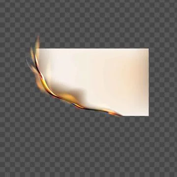 Paper corner burning, vector realistic flaming paper angle, ablaze sheet with Stock Illustration