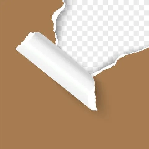 Paper corner torn hole corner of paper sheet with paper curl isolated on Stock Illustration