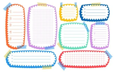 Paper corrugated diary frame memo pages templates set. Cute scallop notebook to Stock Illustration