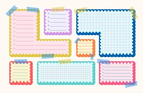 Paper corrugated diary frame memo pages templates set. Cute scallop notebook to Stock-Illustration