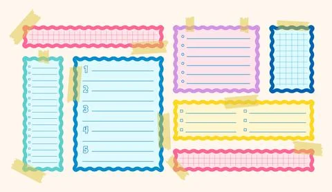 Paper corrugated diary frame memo pages templates set. Cute scallop notebook to Stock Illustration