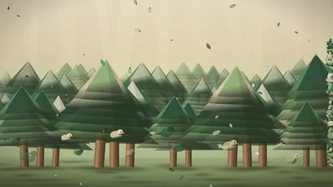 Paper Craft Forest Loop - Whimsical Bird Falling Leaf Flat Backdrop Video stock 341870689