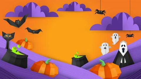 Paper craft style vector design of Halloween background. Stock Illustration