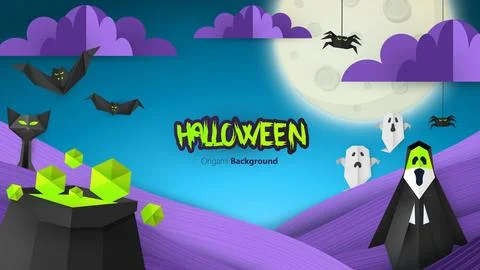 Paper craft style vector design of Halloween background. Stock Illustration