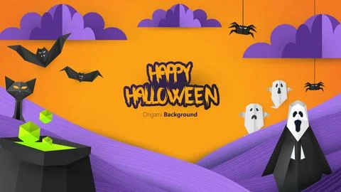 Paper craft style vector design of Halloween background. Stock Illustration