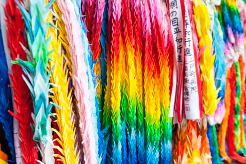 Paper crane chains Stock Photos