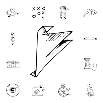 Paper cranes flat vector icon in valentine sketch pack Stock Illustration