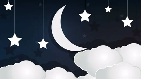 Paper crescent cloud and stars in the sky Stock Footage 106715155