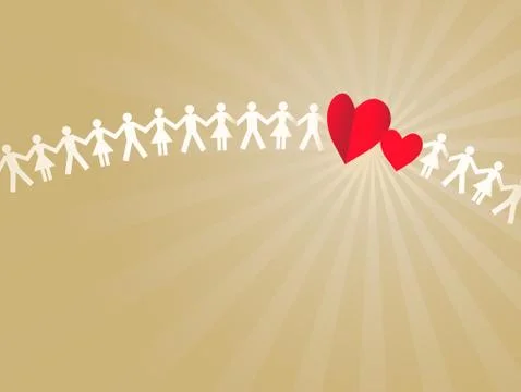 Paper crowd with two hearts Illustrazione stock