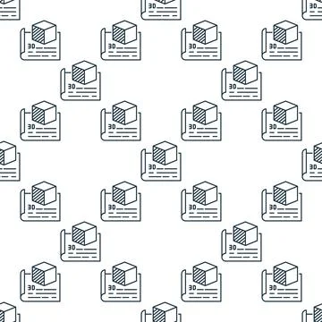 Paper with Cube vector 3D Printing Technology outline seamless pattern 스톡 일러스트