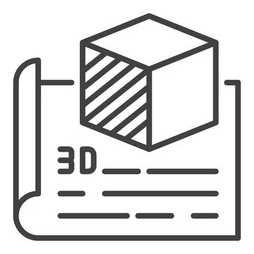 Paper with Cube vector 3D Printing Technology outline icon or symbol Stock Illustration