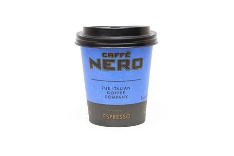 Paper cup with Caffe Nero logotype Isolated on white. Stock Photos