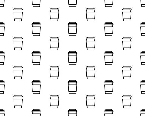 Paper Cup With Coffee Bean For Take Away. Seamless Pattern On White Backgroun Stock Illustration