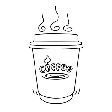 Paper Cup of coffee. Coffee drink in line drawing. Cosy Coffee To Go concept Stock Illustration