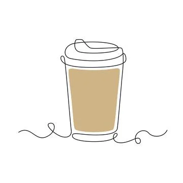 Paper cup of coffee in Continuous line drawing. Concept of hot drink to go in Stock Illustration