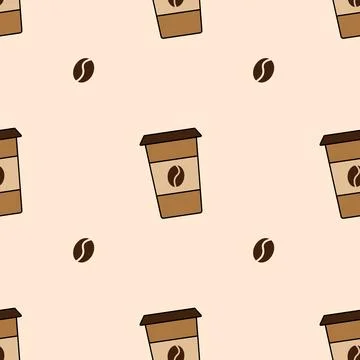 Paper cup with coffee, seamless pattern, vector. Stock Illustration