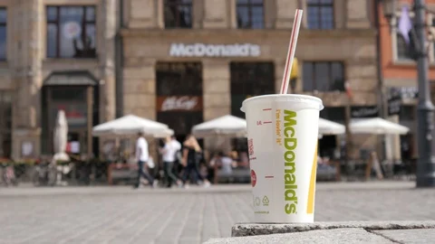 Paper Cup of Cola from McDonalds stands ... | Stock Video | Pond5