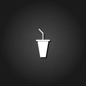 Paper cup with drinking straw icon flat. Stock Illustration