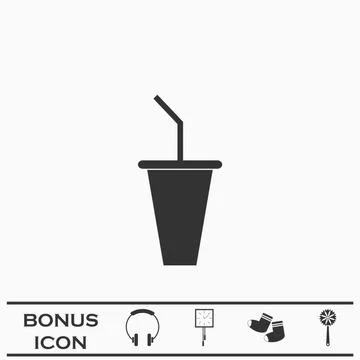 Paper cup with drinking straw icon flat. Stock Illustration