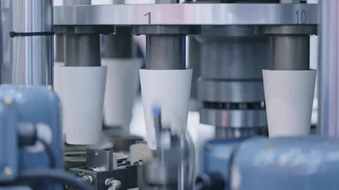 Paper cup forming machine in operation at factory Stock Footage 313928625