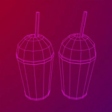 Paper cup with straw. Drink Fast food. Wireframe vector illustration Stock Illustration