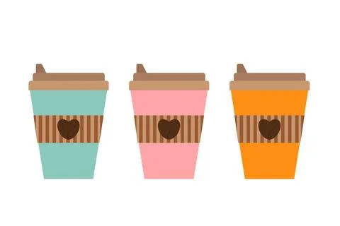 Paper cup vector set in different colors. Paper cup cartoon vector isolated o Stock Illustration