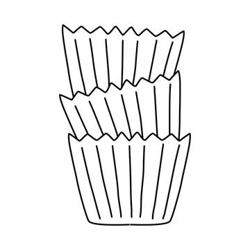 Paper cups for baking muffins or cupcakes, bakery accessory, doodle vector Stock Illustration