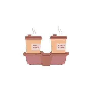 Paper cups with coffee or tea in carrying pack, vector two beverage cups in Stock Illustration