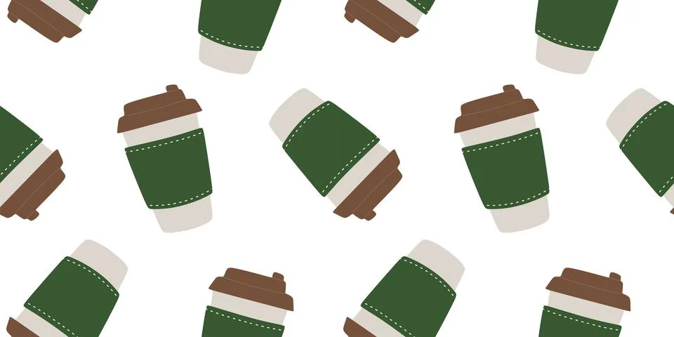 Paper cups with lids. Seamless pattern. Disposable cups to go. Smoothies an.. Stock Illustration