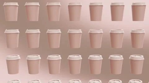 Paper cups move on beige background. Coffee to go. Pattern. Drinks takeaway. 3D. Stock Footage 161750379
