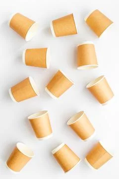 Paper cups pattern. Take away coffee or tea cups, top view Stock Photos
