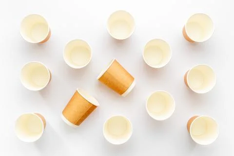 Paper cups pattern. Take away coffee or tea cups, top view Stock Photos