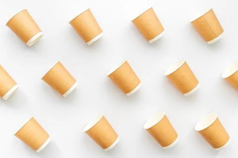 Paper cups pattern. Take away coffee or tea cups, top view Stock Photos