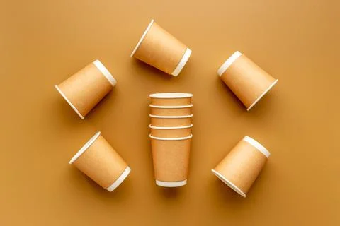 Paper cups pattern. Take away coffee or tea cups, top view Stock Photos