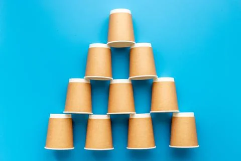 Paper cups pattern. Take away coffee or tea cups, top view Stock Photos
